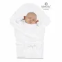 Paturica de infasat, MimiNu, Multifunctionala pentru botez, Cu volanase, Cu inchidere cu panglica si arici velcro, Dimensiune 75x75 cm, Din bumbac certificat Oeko Tex Standard 100, White - 3