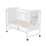 Patut din lemn bebe, 120x60 cm, Din lemn de pin si mdf, Stabil si rezistent, Inaltime saltea reglabila pe 3 nivele, Laterala cu 3 bete detasabile, EN716-1, EN716-2, Alb, Qmini, Timmi Elephant + Saltea 12 cm - 5