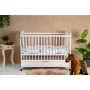 Patut din lemn bebe, 120x60 cm, Cu sertar, Din lemn de pin si mdf, Stabil si rezistent, Inaltime saltea reglabila pe 3 nivele, Laterala cu 3 bete detasabile, EN716-1, EN716-2, Alb, Qmini, Timmi Elephant + Saltea 10 cm - 2