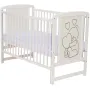 Patut din lemn, 120x60 cm, Cu laterala culisanta, Din lemn de pin si mdf, Stabil si rezistent, Inaltime saltea reglabila pe 3 nivele, Laterala cu 3 bete detasabile, EN716-1, EN716-2, Alb, Qmini, Timmi Heart + Saltea 10 cm - 12