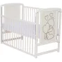 Patut din lemn, 120x60 cm, Cu laterala culisanta, Din lemn de pin si mdf, Stabil si rezistent, Inaltime saltea reglabila pe 3 nivele, Laterala cu 3 bete detasabile, EN716-1, EN716-2, Alb, Qmini, Timmi Heart + Saltea 10 cm - 10