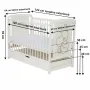 Patut din lemn bebe, 120x60 cm, Cu sertar, Din lemn de pin si mdf, Stabil si rezistent, Inaltime saltea reglabila pe 3 nivele, Laterala cu 3 bete detasabile,  EN716-1, EN716-2, Alb, Qmini, Timmi Heart - 6