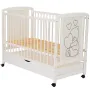 Patut din lemn bebe, 120x60 cm, Cu sertar, Din lemn de pin si mdf, Stabil si rezistent, Inaltime saltea reglabila pe 3 nivele, Laterala cu 3 bete detasabile,  EN716-1, EN716-2, Alb, Qmini, Timmi Heart - 10