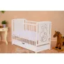 Patut din lemn, 120x60 cm, Cu sertar, Din lemn de pin si mdf, Stabil si rezistent, Inaltime saltea reglabila pe 3 nivele, Laterala cu 3 bete detasabile, EN716-1, EN716-2, Alb, Qmini, Timmi Heart + Saltea 12 cm - 5