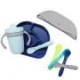 Set de masa complet, BBluv, Set, Include farfurie compartimentata, baveta portabila cu buzunar, Canuta si lingurita, Silicon, Fara BPA, Navy - 1