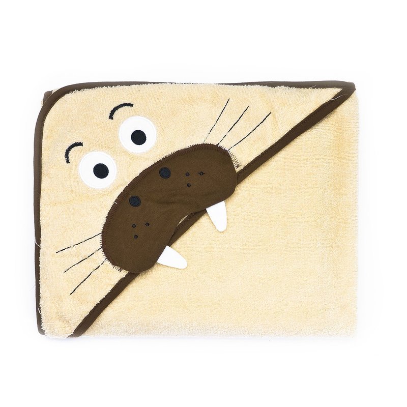 Sensillo - prosopel cu gluga brodata water friends din bumbac, 100x100 cm, bej