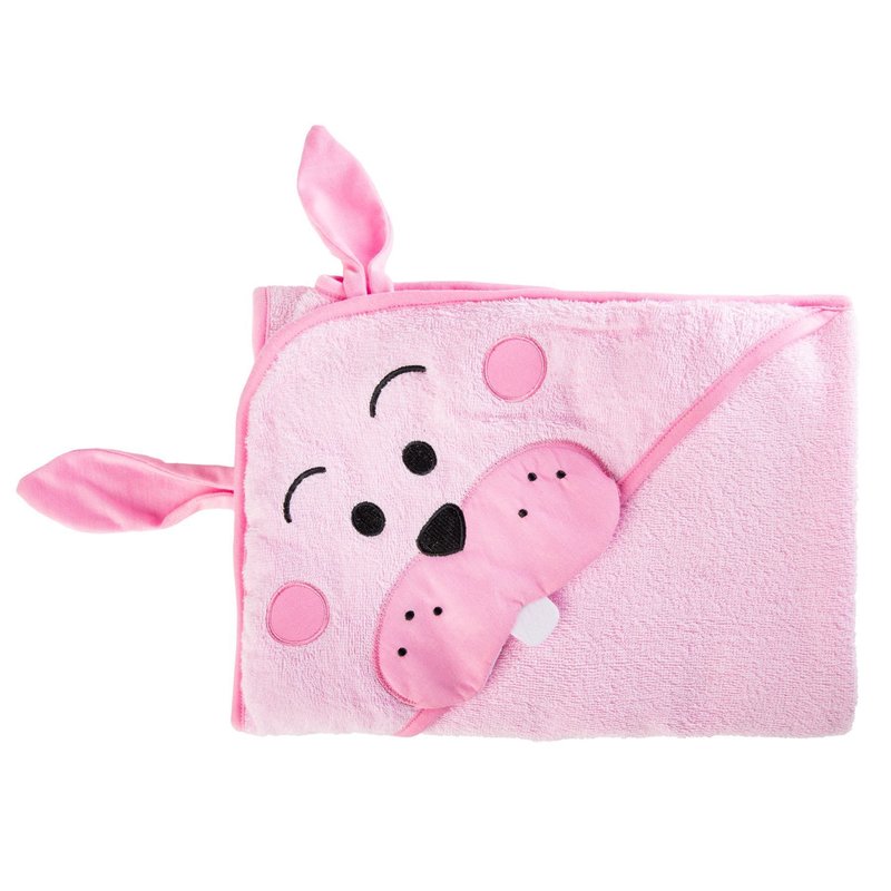 Sensillo - prosopel cu gluga brodata water friends din bumbac, 100x100 cm, roz