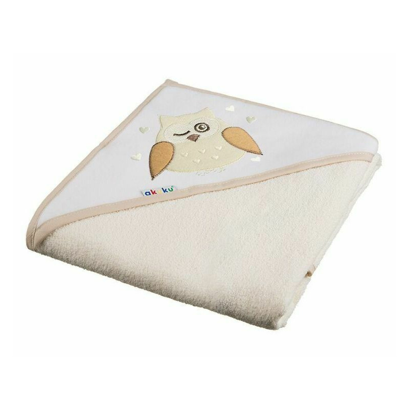 Prosop de baie, Akuku, Cu gluga, 100% bumbac, 100x100 cm, Owl Beige