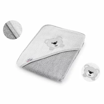 Prosop de baie, Bocioland, Cu gluga, 100% bumbac, 80x80 cm, Teddy Bear, Grey