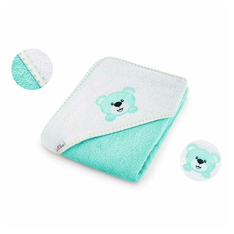 Prosop de baie, Bocioland, Cu gluga, 100% bumbac, 80x80 cm, Teddy Bear, Turquoise