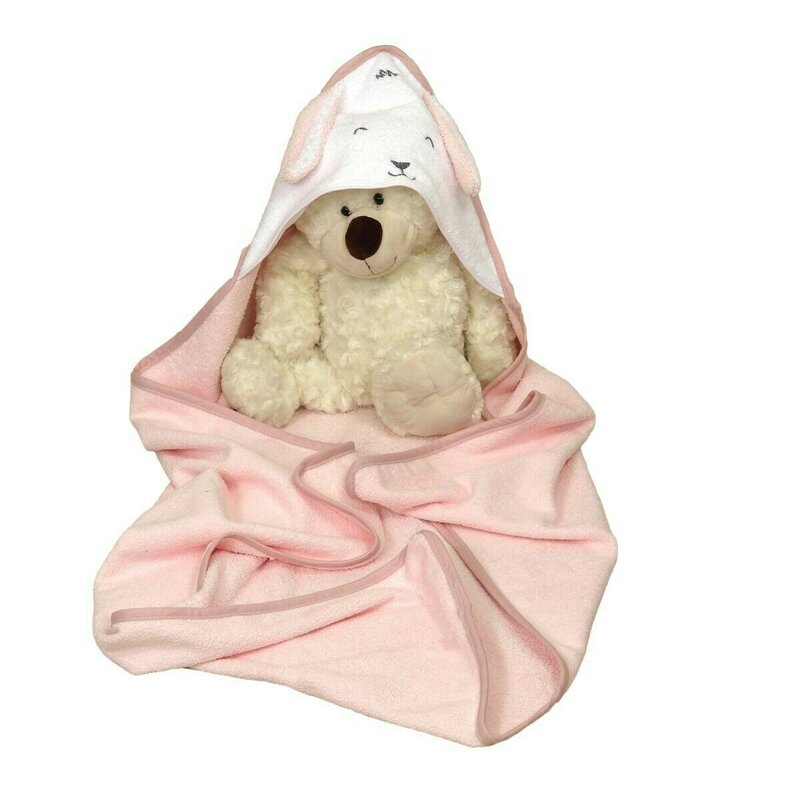 Amy - prosopel cu gluga , fluffy , pentru bebelusi din bumbac, 75x75 cm, roz
