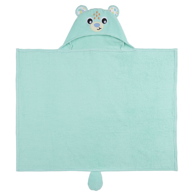 Prosop de baie, Playgro, Friendly Forest, Cu gluga si codita, 100% bumbac, 60x80 cm, Bear, Turcoaz