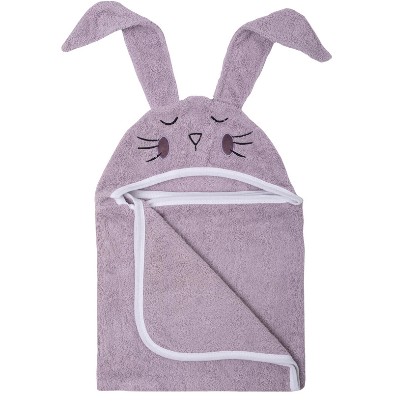 Prosop mare de baie, Bubaba, Cu urechi Bunny, 6 - 36 luni, Dimensiune mare 110 x 75 cm, Lilac