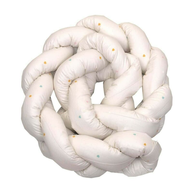 Amy - aparatoare laterala pat bumper impletit , airy hearts , 210 cm, cu inchidere velcro din bumbac, bej