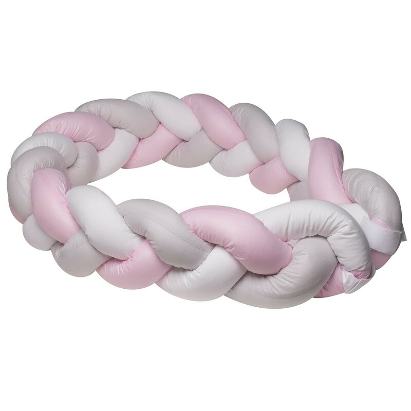 Amy - protectie laterala patut bumper impletit 340 cm bumbac white/grey/pink