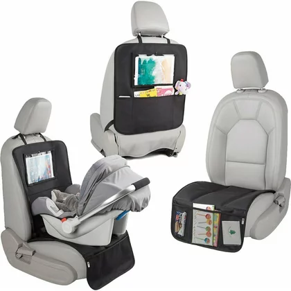 Protectie scaun auto, FreeON, Bancheta si spatar, Cu organizator, 3 in 1, Dimensiune 123x48.5 cm, Negru