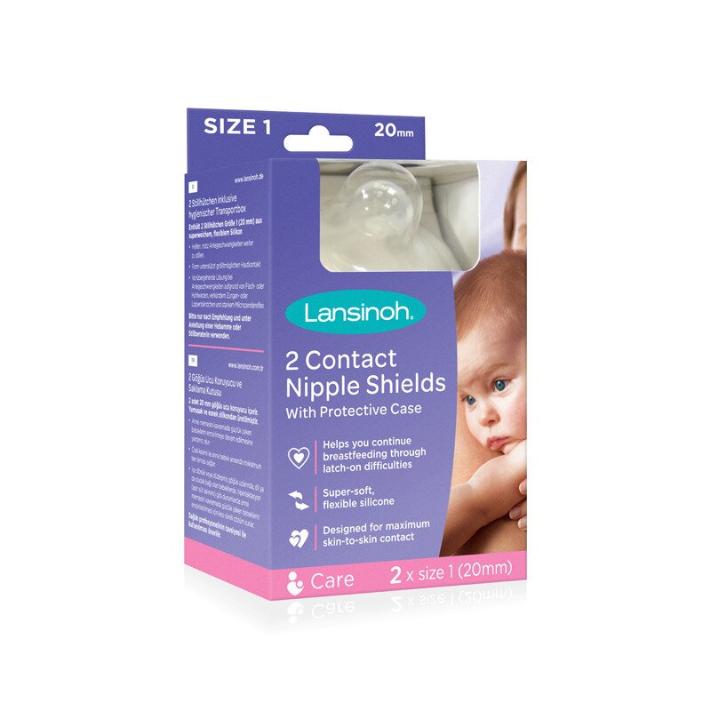 Protectoare mamelon, Lansinoh, 2 buc, 20 mm, Din silicon, Fara BPA, Cu cutie depozitare, Transparent