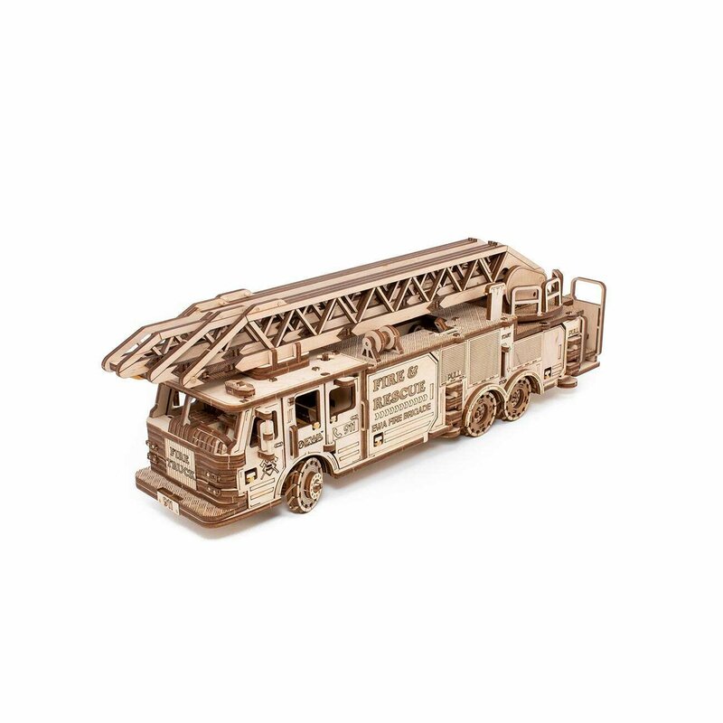 Ewa - puzzle 3d cu mecanism, din lemn, fire truck, 439 piese,