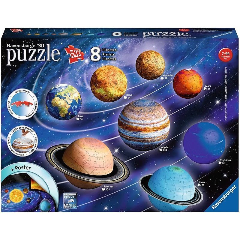 Puzzle 3D Sistemul Solar, 27/54/72/108 Piese