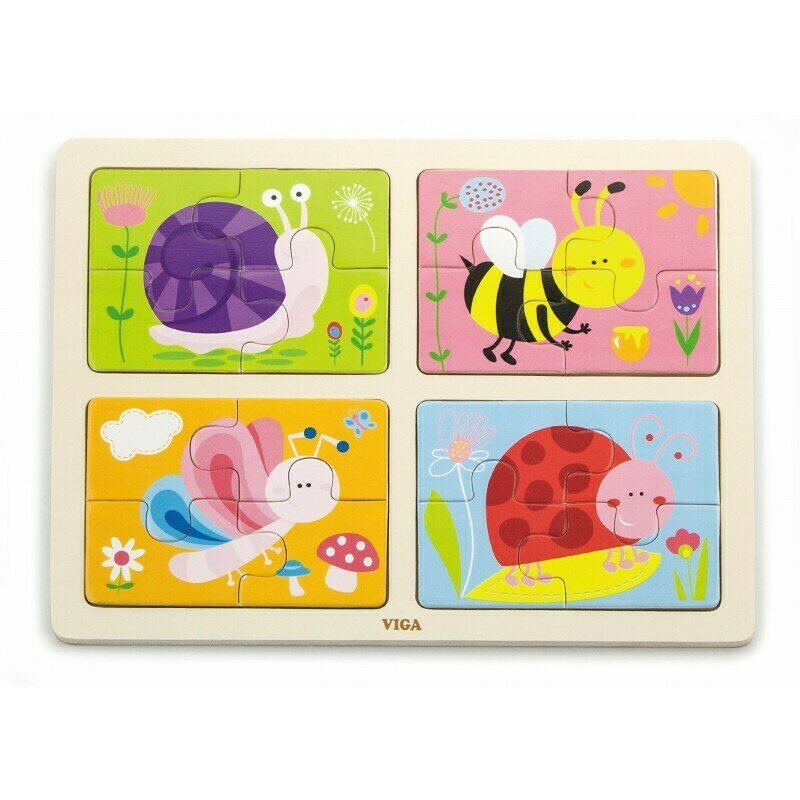 Viga - puzzle din lemn insecte , puzzle copii , 4 in 1, piese 16