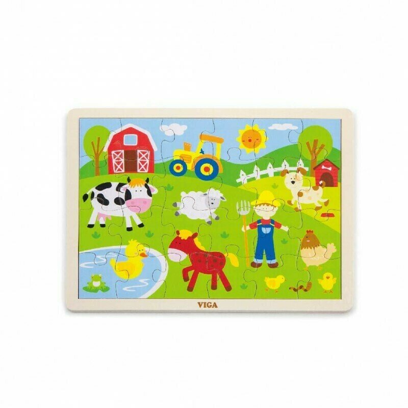 Viga - puzzle din lemn animale de la ferma , puzzle copii, piese 24