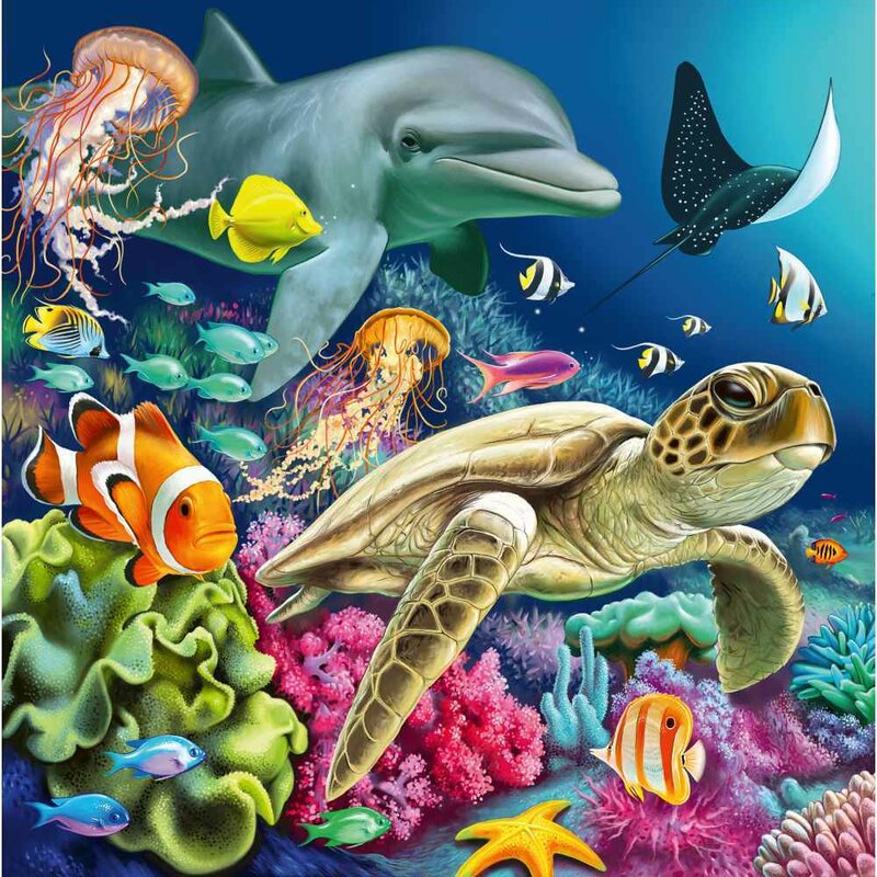 Puzzle animale, Ravensburger, In lumea subacvatica, 3x49 piese, 5 ani+, Multicolor