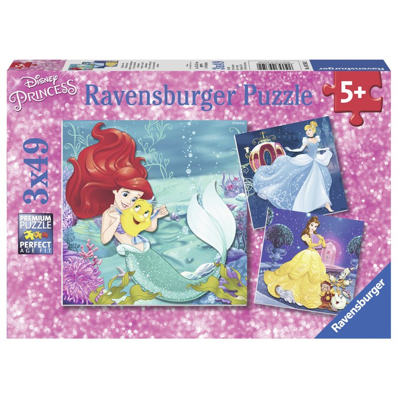 Ravensburger - Puzzle Aventura printeselor Disney, 3x49 piese
