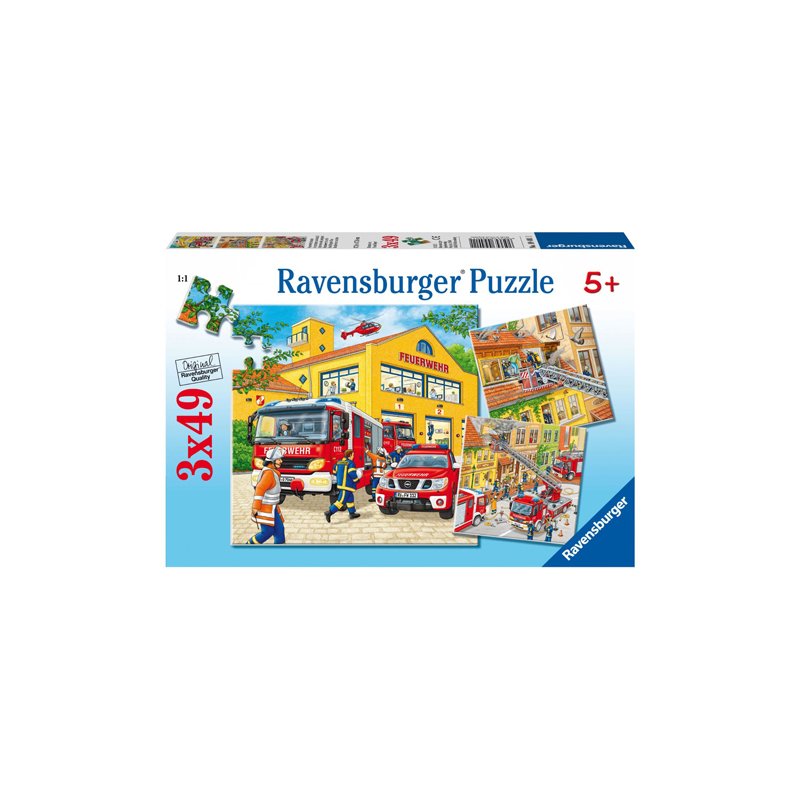 Ravensburger - Puzzle Brigada de pompieri, 3x49 piese