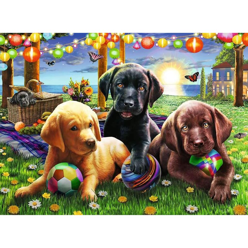 Ravensburger - puzzle animale catei la picnic puzzle copii, piese 100