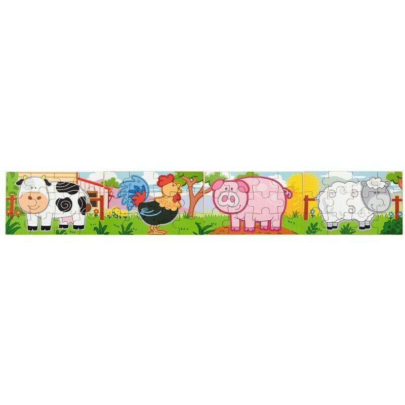 Viga - puzzle din lemn ferma , puzzle copii , 4 in 1, conectabile, piese 48
