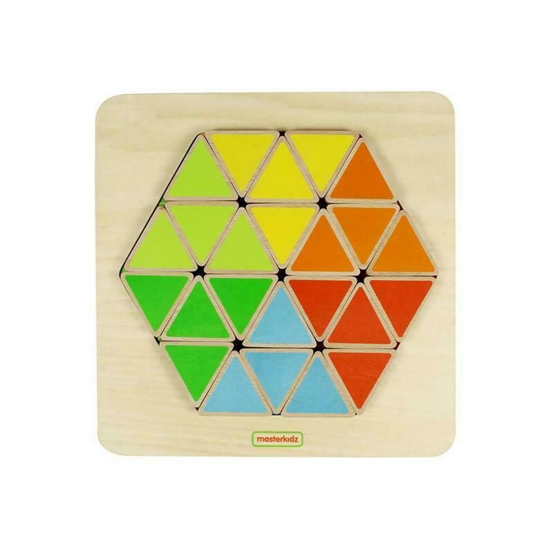 Masterkidz - puzzle din lemn hexagon colorat , puzzle copii, piese 18