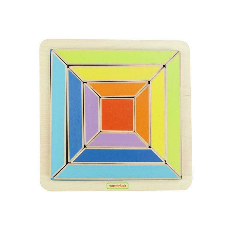 Masterkidz - puzzle din lemn curcubeu , puzzle copii , patrate concentrice, piese 13