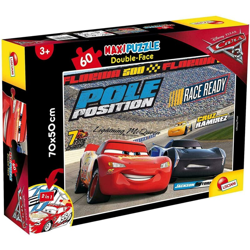 Lisciani - puzzle personaje cars 3 maxi, cu desen de colorat puzzle copii, piese 60