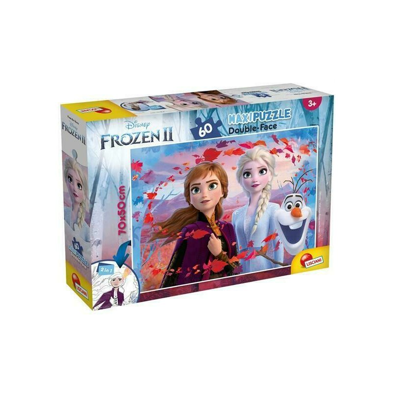 Lisciani - puzzle personaje elsa anna si olaf maxi, cu desen de colorat puzzle copii, piese 60