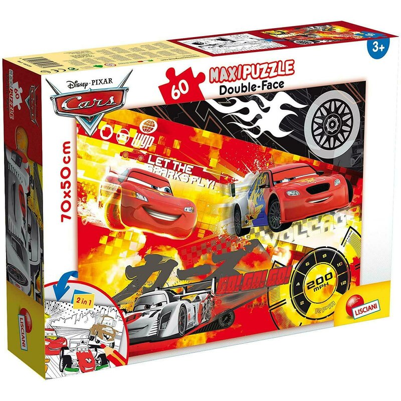 Lisciani - puzzle personaje fulger mcqueen maxi, cu desen de colorat puzzle copii, piese 60