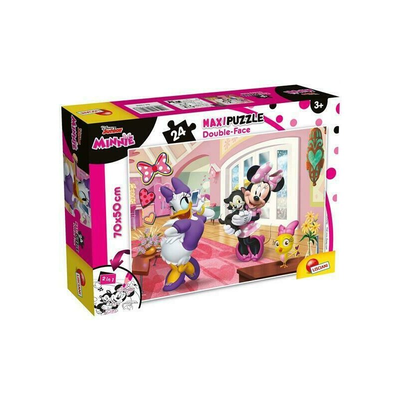 Lisciani - puzzle personaje minnie in vizita maxi, cu desen de colorat puzzle copii, piese 24