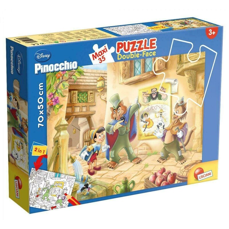 Lisciani - puzzle personaje pinocchio maxi, cu desen de colorat puzzle copii, piese 35