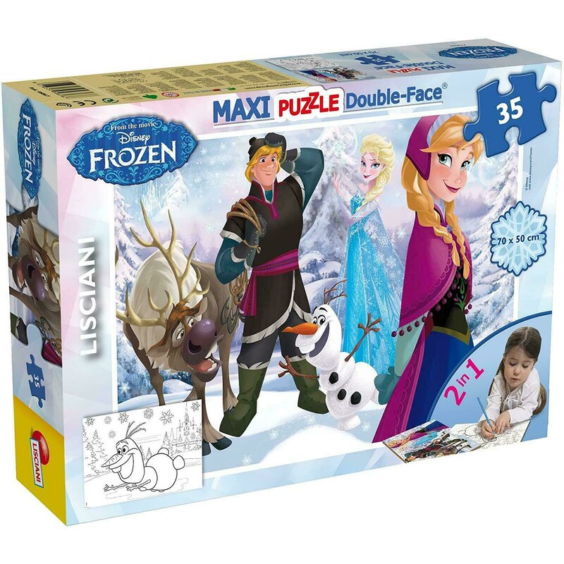 Lisciani - Puzzle personaje Regatul de gheata Maxi, Cu desen de colorat Puzzle Copii, piese 35