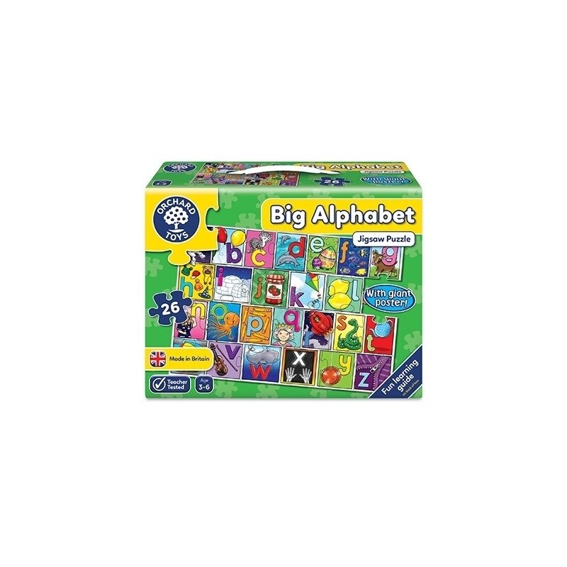 Orchard toys - puzzle de podea in limba engleza invata alfabetul, 26 piese, poster inclus
