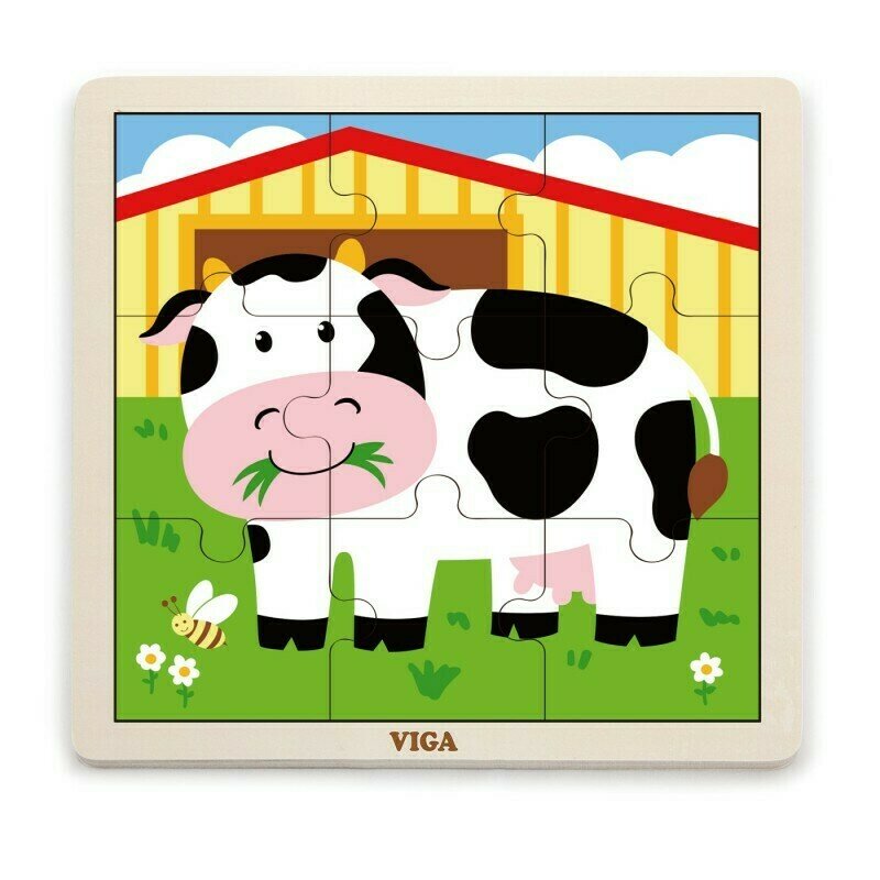 Viga - puzzle din lemn vaca , puzzle copii , cu piese mari, piese 9