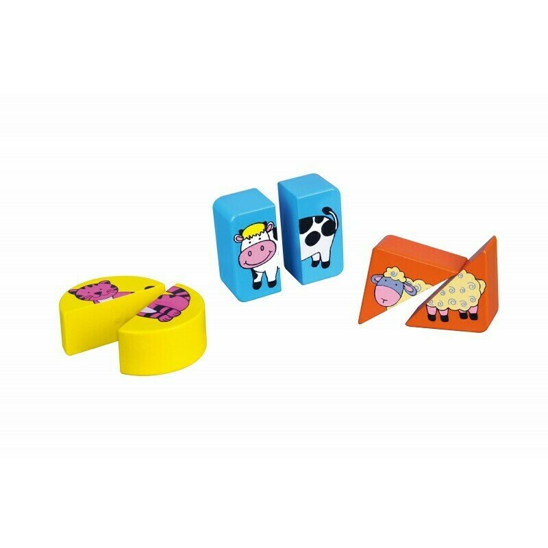 Viga - puzzle din lemn cuburi cu animale , puzzle copii, piese 18