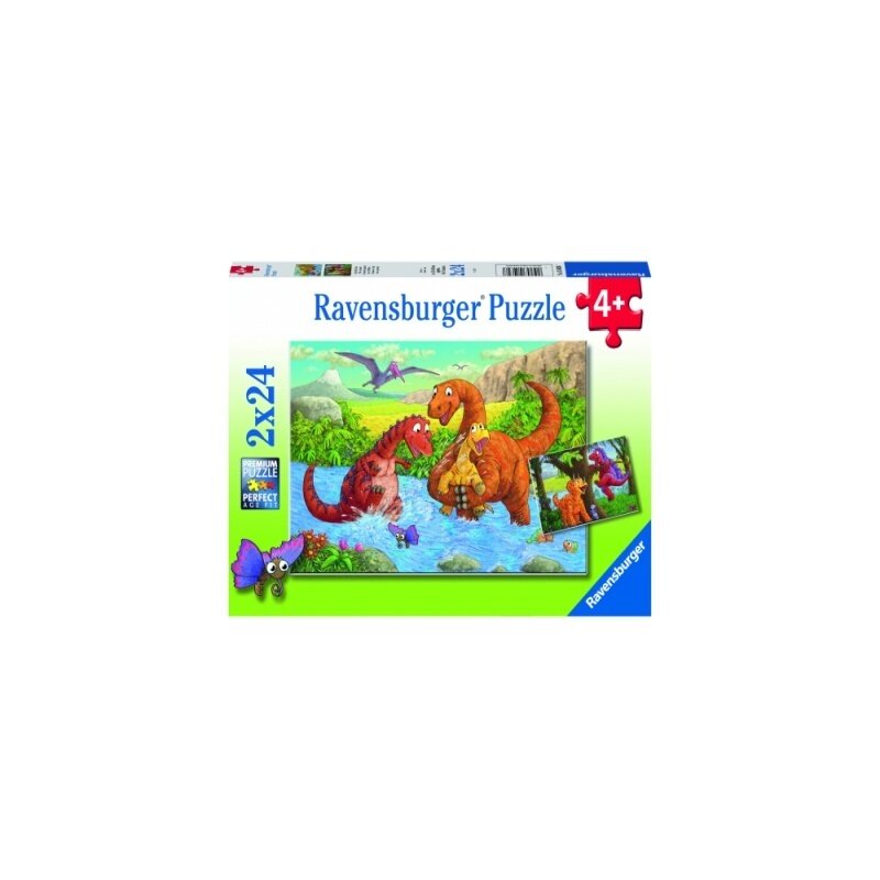 Ravensburger - puzzle dinozauri la rau, 2x24 piese