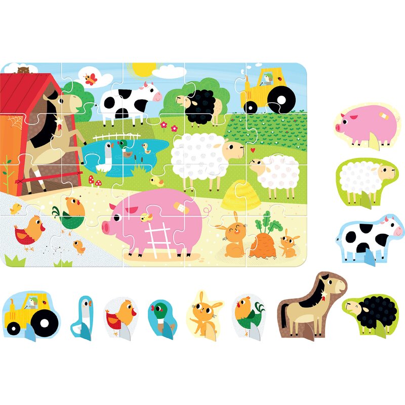 Banana panda - puzzle educativ descopera animalele de la ferma 48x32 cm puzzle copii, piese 20