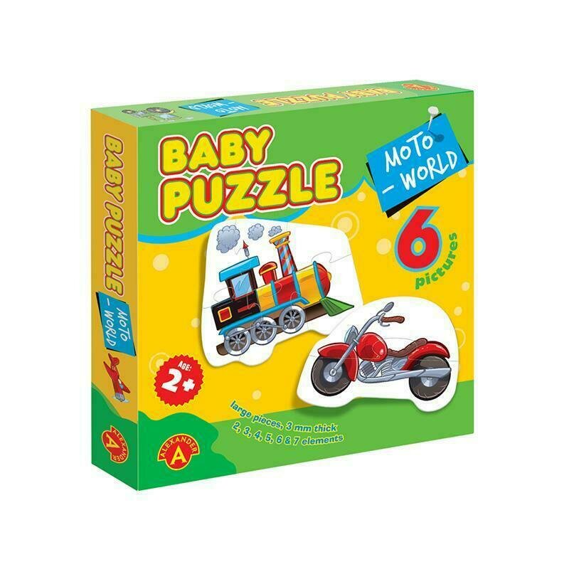 Alexander toys - puzzle educativ moto , puzzle copii , 6 imagini, mega box, piese 27