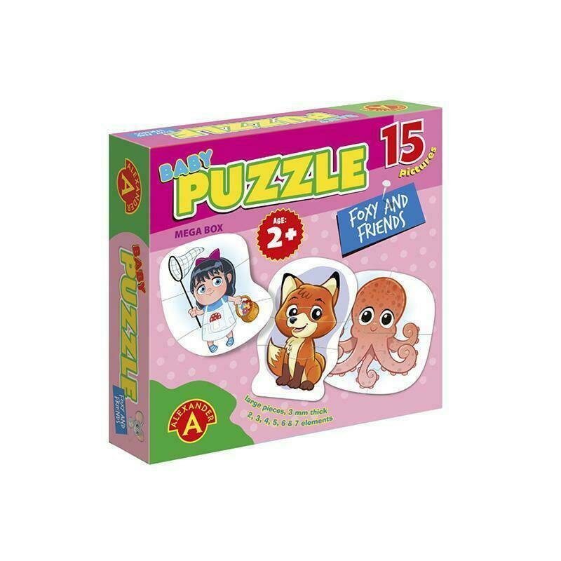 Alexander toys - puzzle educativ vulpita si prietenii , puzzle copii , mega box, 15 imagini