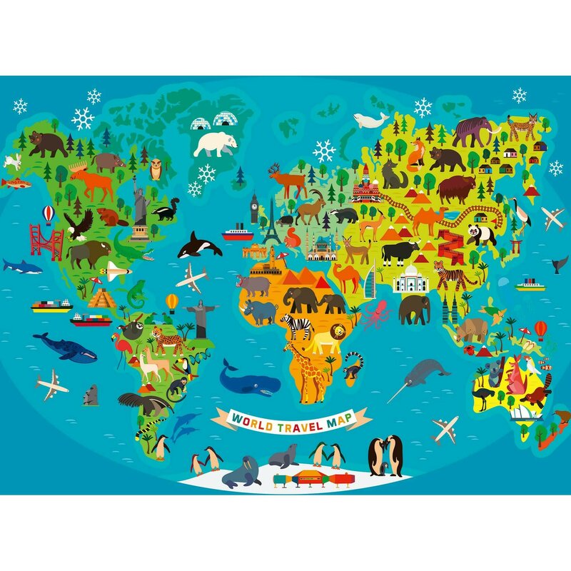harta interactiva a lumii momki cu animale Puzzle Harta Lumii Cu Animale, 150 Piese