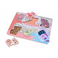 Puzzle, Joueco, The Wildies Family, Din lemn certificat FSC, Cu suprafete texturate, 30 x 22 cm, 18 luni+, 6 piese, Animalute