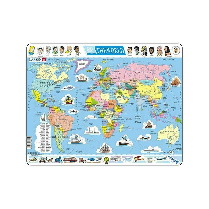 Puzzle maxi Harta politica a lumii, orientare tip vedere, 107 piese, Larsen