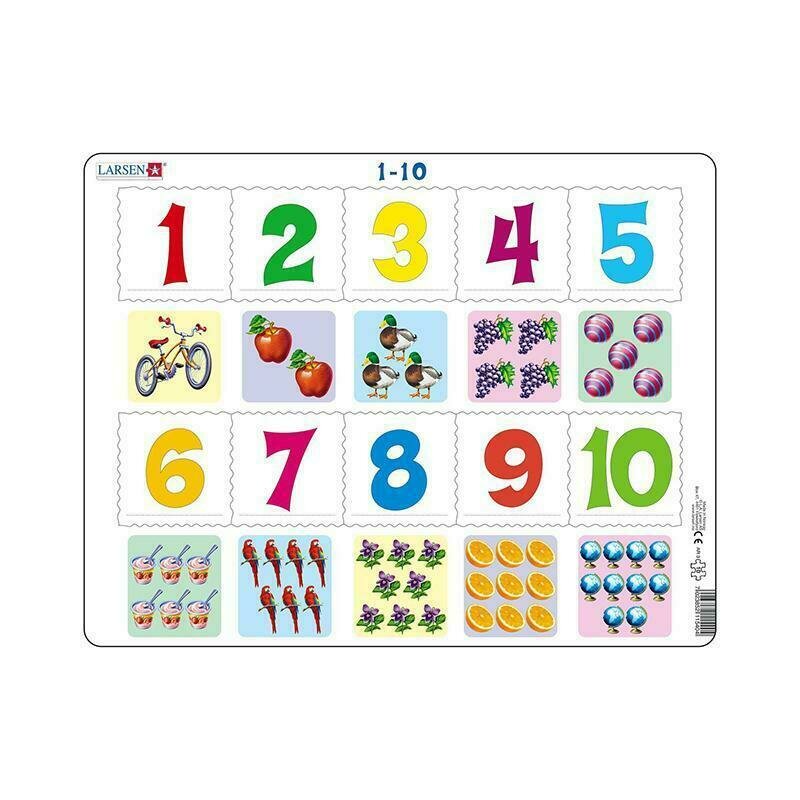 Larsen - puzzle maxi numerele de la 1 la 10 si imagini, orientare tip vedere, 10 de piese,