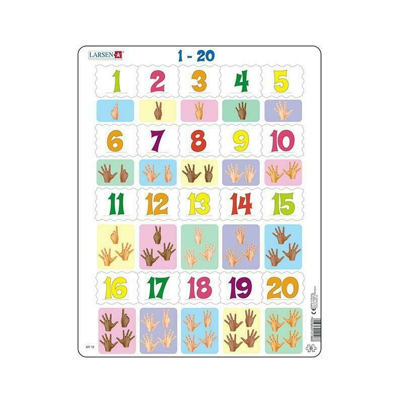 Larsen - puzzle maxi numerele de la 1 la 20 si imagini, orientare tip portret, 20 de piese,